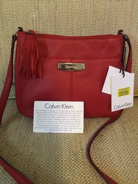 NWT Calvin Klein Hayden Saffiano Leather Crossbody Gold Authentic $98