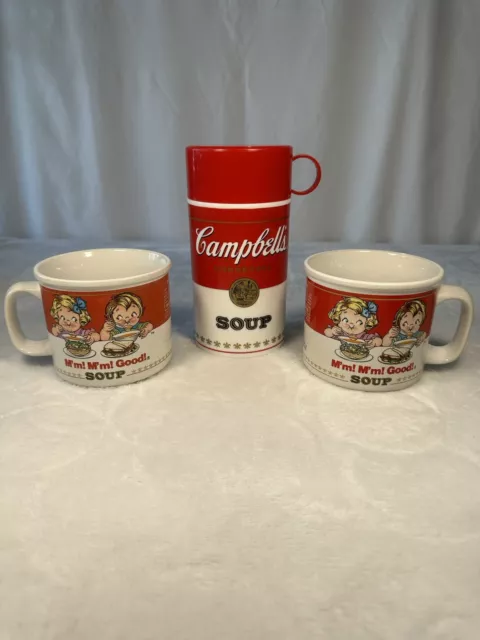 Vintage 1980’s 4-piece Campbell’s Soup Collection Thermos Warmer Bowls Cups Mugs