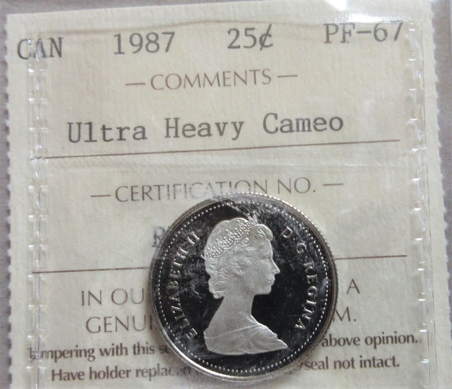 1987 Canada Twenty-Five Cents PROOF Coin ICCS PF 67 UHC Quarter UNC 25 Cents