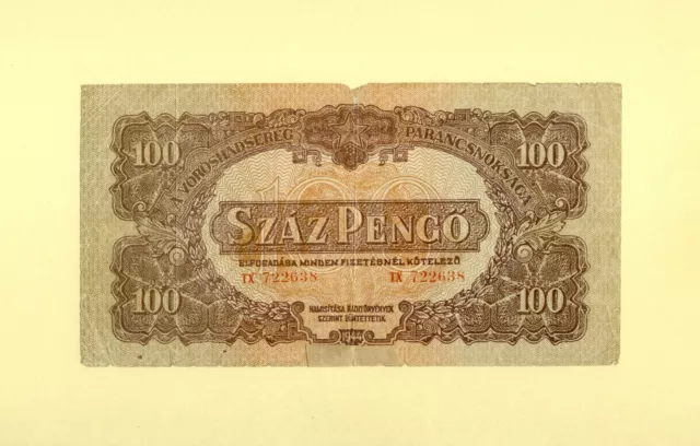 Hungary/ Ungarn 100 Szaz Pengo 1944 P-M8 F++ Russian Army Occupation - Wwii