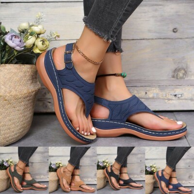 Tong Femme Sandale Orthopedique Mules Compensees Ete Confort Chaussons Chaussure de Plage Noir Or Léopard Taille 35-43 