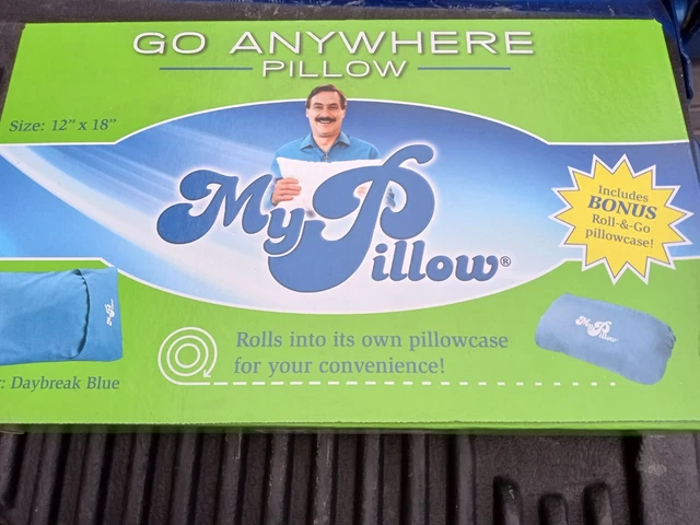 My Pillow Go Anywhere Pillow 12 x 18 Includes Roll & Go Pillowcase Daybreak Blue