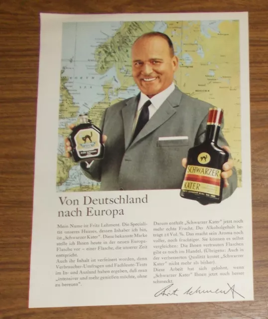 Seltene Werbung Fritz Lehment Kiel SCHWARZER KATER Fruchtlikör 1966