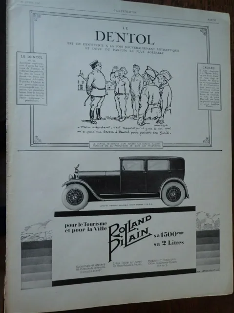 ROLLAND PILAIN conduite intér+ DENTOL par POULBOT pub papier ILLUSTRATION 1927