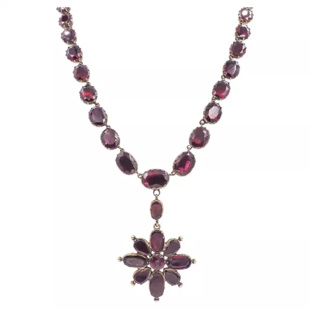 Vintage Georgian style 925 sterling silver & Garnet Rivière Pendant Necklace