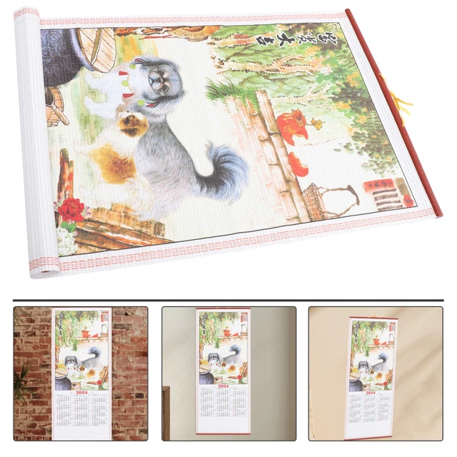 CHINESE WALL SCROLL Calendar Monthly Office Imitation Bamboo Hanging