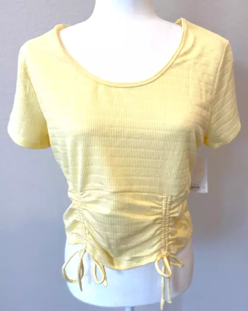 SO Junior Girls Top Short Sleeve Ribbed Gathered Front with Ties Yellow Size XXL