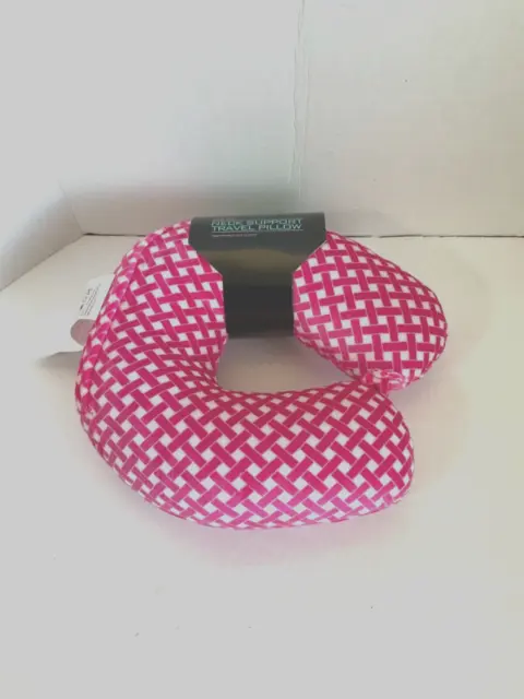 Living Solutions Super Soft Neck Support Travel Pillow Pink/White NWT!