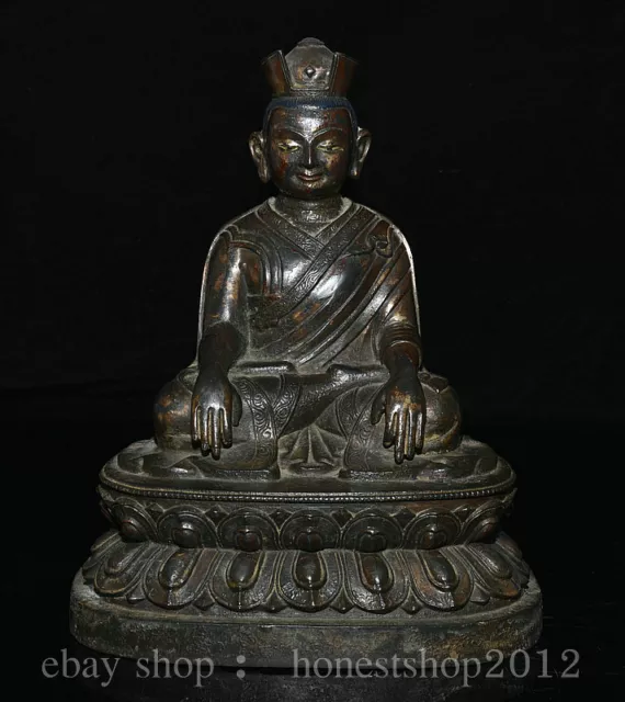 10.8"Antiker Alter Tibet Buddhismus Bronze Lama Guru Meister Buddha Lotus Statue
