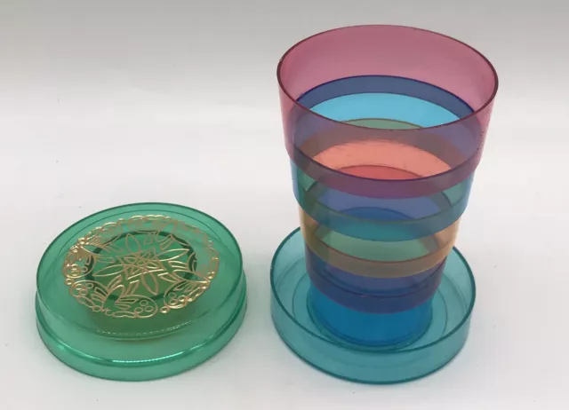 Vintage Multicolored Collapsible Drinking Cup Made In Hong Kong