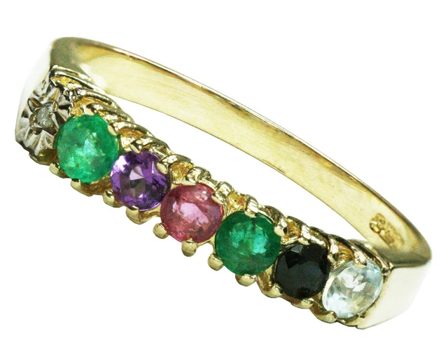 Bague Princesse 18K Or - Multi-pierres (émeraude, Rubis, Saphir, Diamant…) - Taille 3.5
