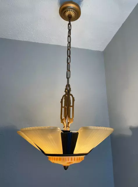 1930s Art Deco 5 Light Slip Shade Fixture