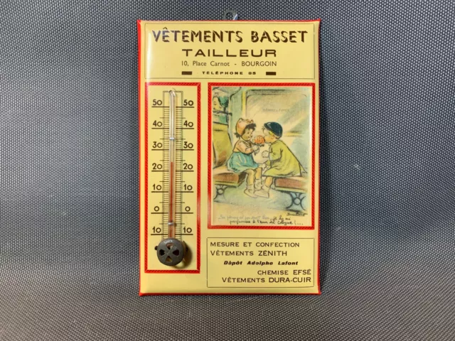 Ancien thermomètre publicitaire de commerce déco Germaine Bouret tole sur carton