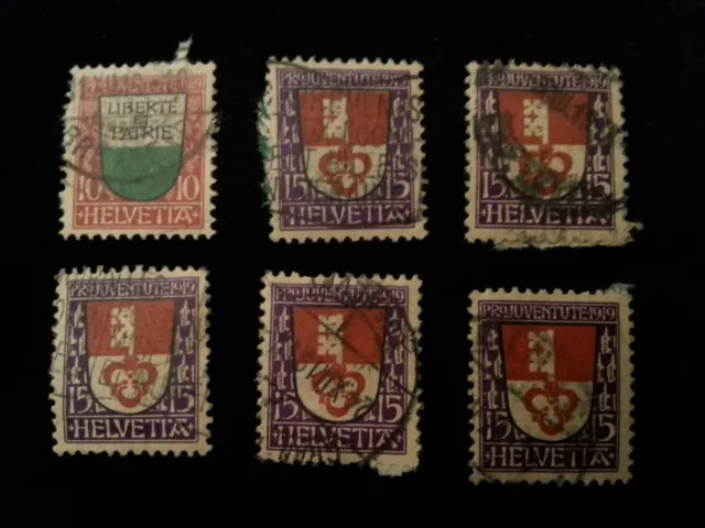 Schweiz 1919 -  MiNr. 150 + 151     „Pro Juventute“: Wappen (II).  Lot Marken