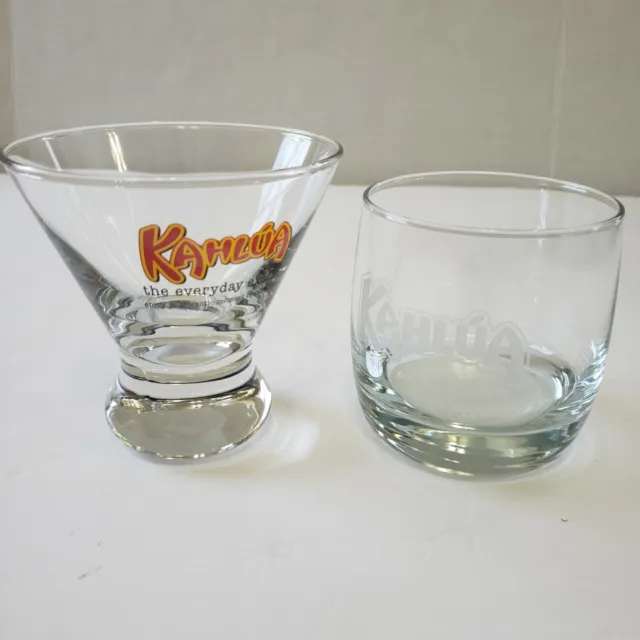 Two Kahlua Logo Etched Glasses Rocks Highball Clear  Vintage Collectible 8 Ounce