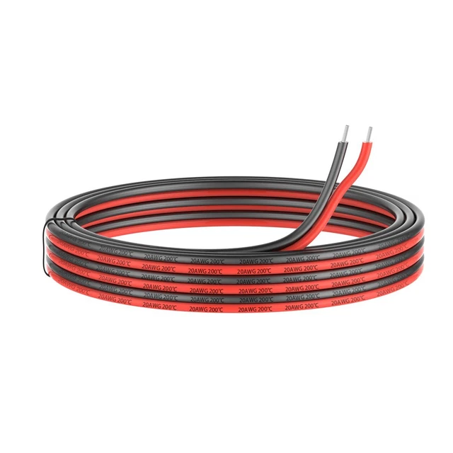 20awg Silicone Electrical Wire 2 Conductor - 50ft Black/Red, Soft and Flexible