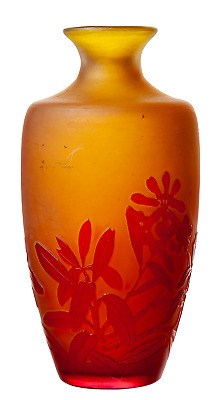 UM Émail Galle Art Nouveau Cameo Vase En Flacon Forme Solitaire Um 1903 H:14 CM 