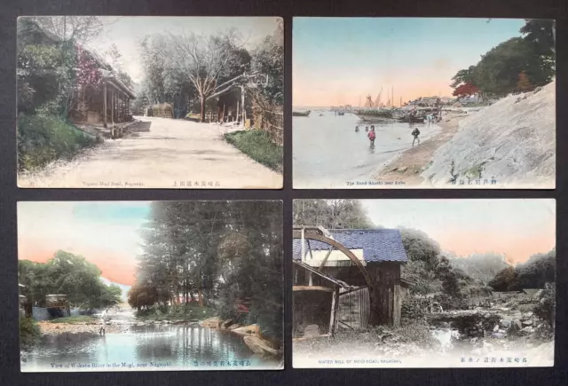 1908 Lot 4 Late Meiji Nagasaki Hand Colored Post Cards 1/3 db Unmailed VG++/NM