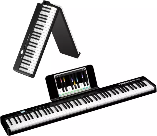 TERENCE Piano Keyboard w/ 88 Keys Foldable Digital 1800mAh Black