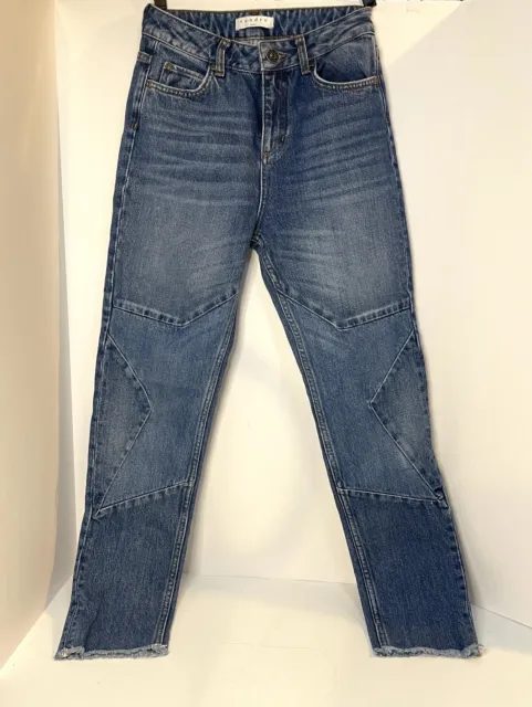 Sandro Blue Jeans Paris Women’s Size 36, Star Pattern, High Waist Straight Leg