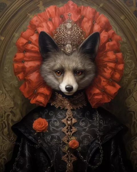 Gothic Victorian Aristocratic Fox Lady Wearing Dress Portrait Giclee Print A101