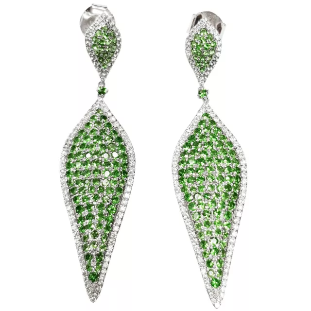 Meher's Jewelry SS Round Tsavorite & White Zircon Gemstone Drop Dangle Earring