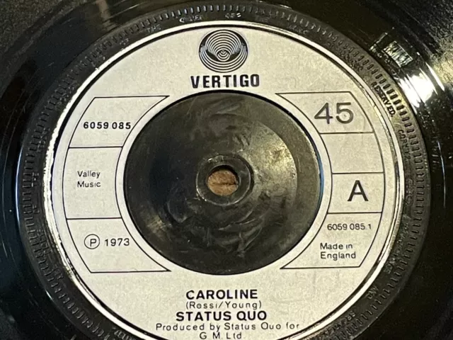 STATUS QUO Caroline 7" Single (RARE ORIGINAL) 1973 Vertigo 6059085 Rossi Parfitt