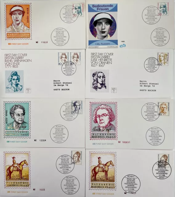 Bund BRD 1988/1994 Ersttagsbrief / 8 FDC " Frauen der deutschen Geschichte "