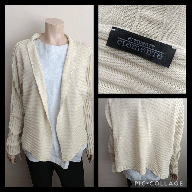 ELEMENTE CLEMENTE Oska Cream Boxy Lagenlook Cropped Open Cardigan One Size 8-16