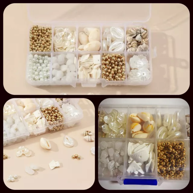 Box Of Shells Pearls Beads For Jewellery Making Or Resin Art Container NEW NWOT