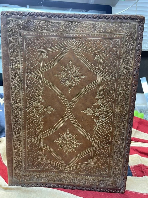 Antique Leather Large Bi Fold Portfolio with Interior Pockets and Satin Lining