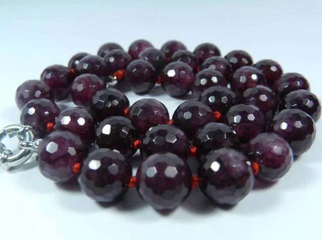 10mm Faceted Garnet Red Gemstone Round Beads Necklace 18"