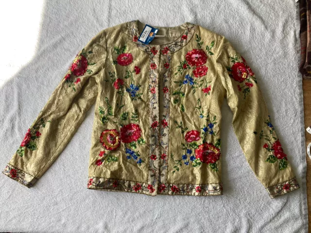 Vintage 90s Together size 12 lace Embroidered embellished cardigan jacket floral