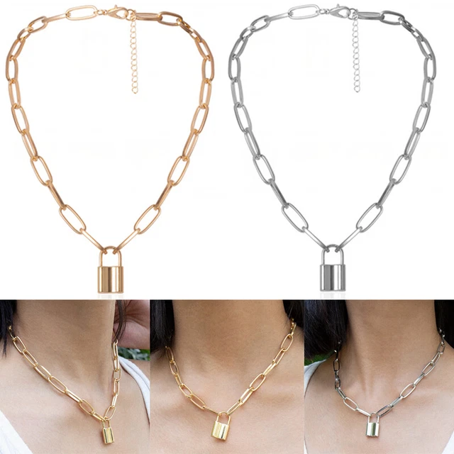 Lock Pendant Necklace Padlock Charms Long Chain Unisex Punk Hiphop Jewelry  RODE