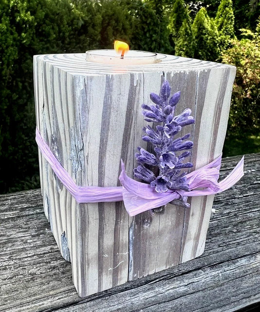WOOD TEA LIGHT CANDLE HOLDER IN WHITEWASH HANDMADE 4.5 x 3.25 x 3.25 NEW