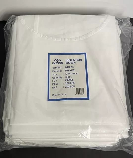 Intco #INIG-45 Isolation Gown (47"X55") 120cm x 140cm White, Pack of 10 Gowns