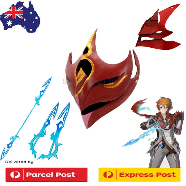 GENSHIN IMPACT FATUI Tartaglia Cosplay Props Mask Headband Spear ...