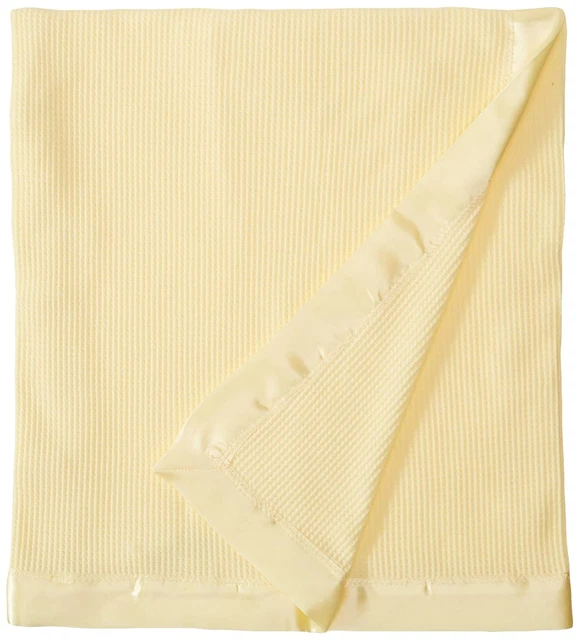 THERMAL WAFFLE WEAVE Baby Blanket with Satin Nylon Trim (Yellow) 56.67