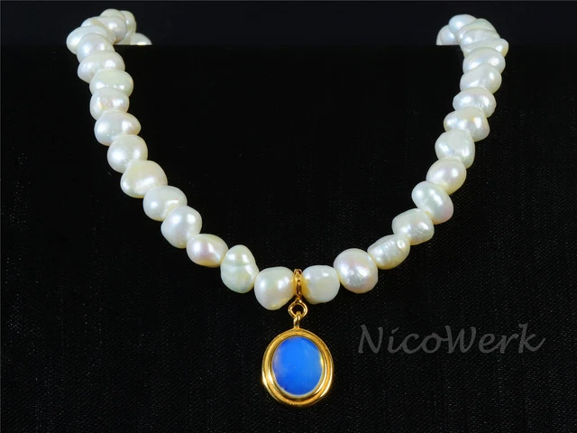 Bead Chain Baroque Pearl Golden with Stone Moonstone Noble Shiny Necklace