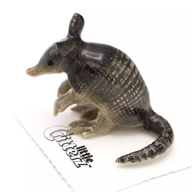 Little Critterz Gray - Armadillo "Burrow" Animal - Miniature Porcelain Figurine