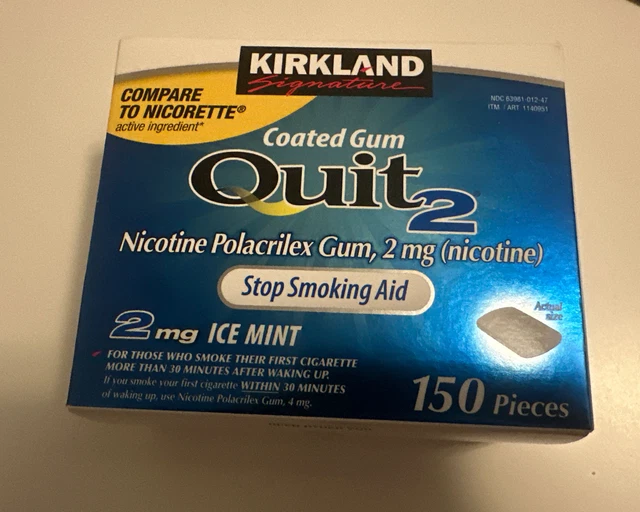 Kirkland Signature Dejar de fumar 2 mg goma como nueva nicotina ayuda para dejar de fumar 150 expiración 7/23