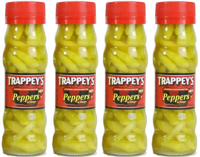 Trappeys Peppers in Vinegar, Hot, 4.5 oz Pack of 4