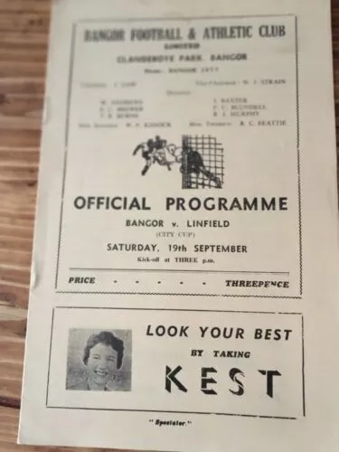 Bangor v Linfield 1959 Match Programme