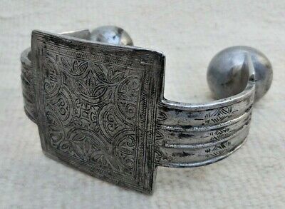 Rare Antique African Massive Anklet Engraved Silver Color Bracelet Bangle