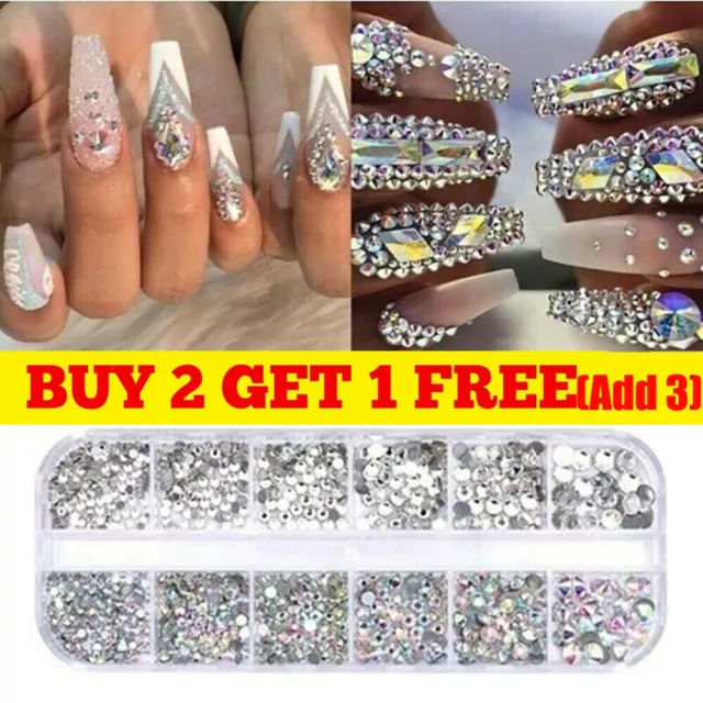 12Box / Set Ab Flach Kristall Strass Diamant Edelsteine 3D Glitter Nail Art  ..M