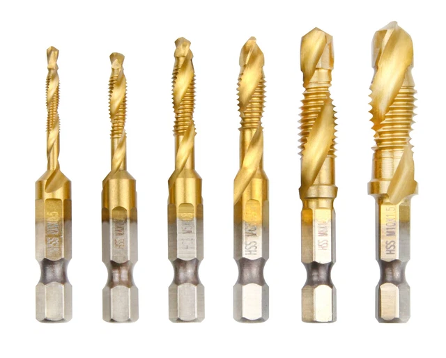 TITANIUM COMBINATION TAP Drill Bit Set 6 Pcs M3M10 Screw Tapping Multi