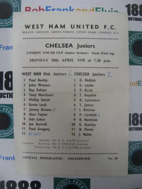 LONDON YOUTH CUP FINAL, 1970, a football programme from the fixture versus West
