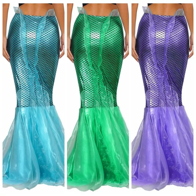UK Womens Mermaid Skirt Sparkle Costume Cosplay Theme Party Fancy Dress Carnival 2