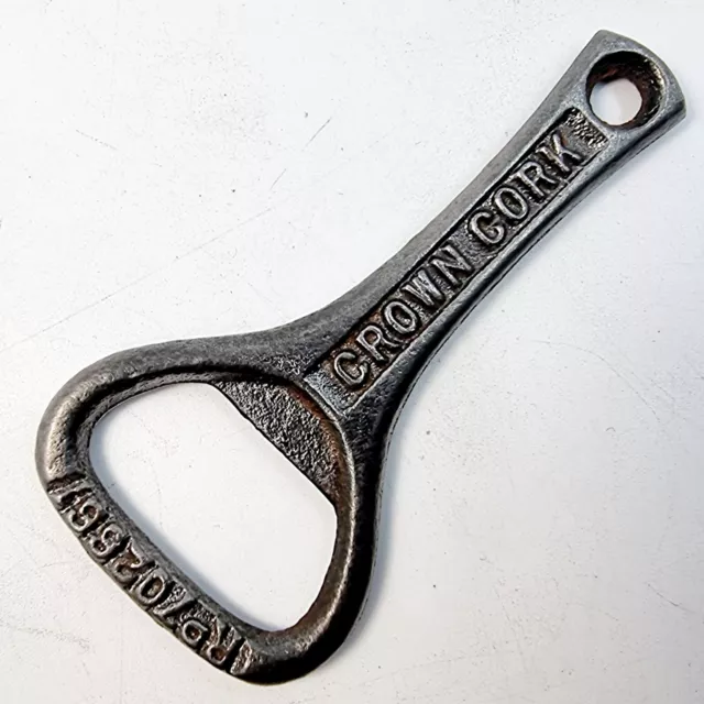 Vintage Cast Iron Crown Cork Beer Lager Bottle Opener Original Keyring 3" Long