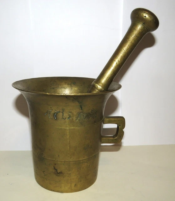 Barocker Bronze Mörser mit Pistill, Datiert 1763, 100% Orig. H. 13,5 cm,